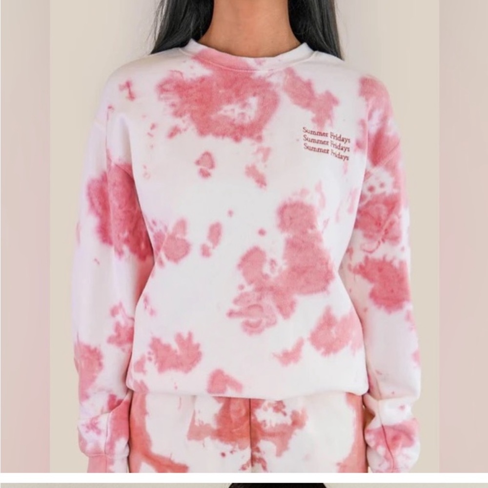 Summer Fridays pink and white tie dye sweat suit
